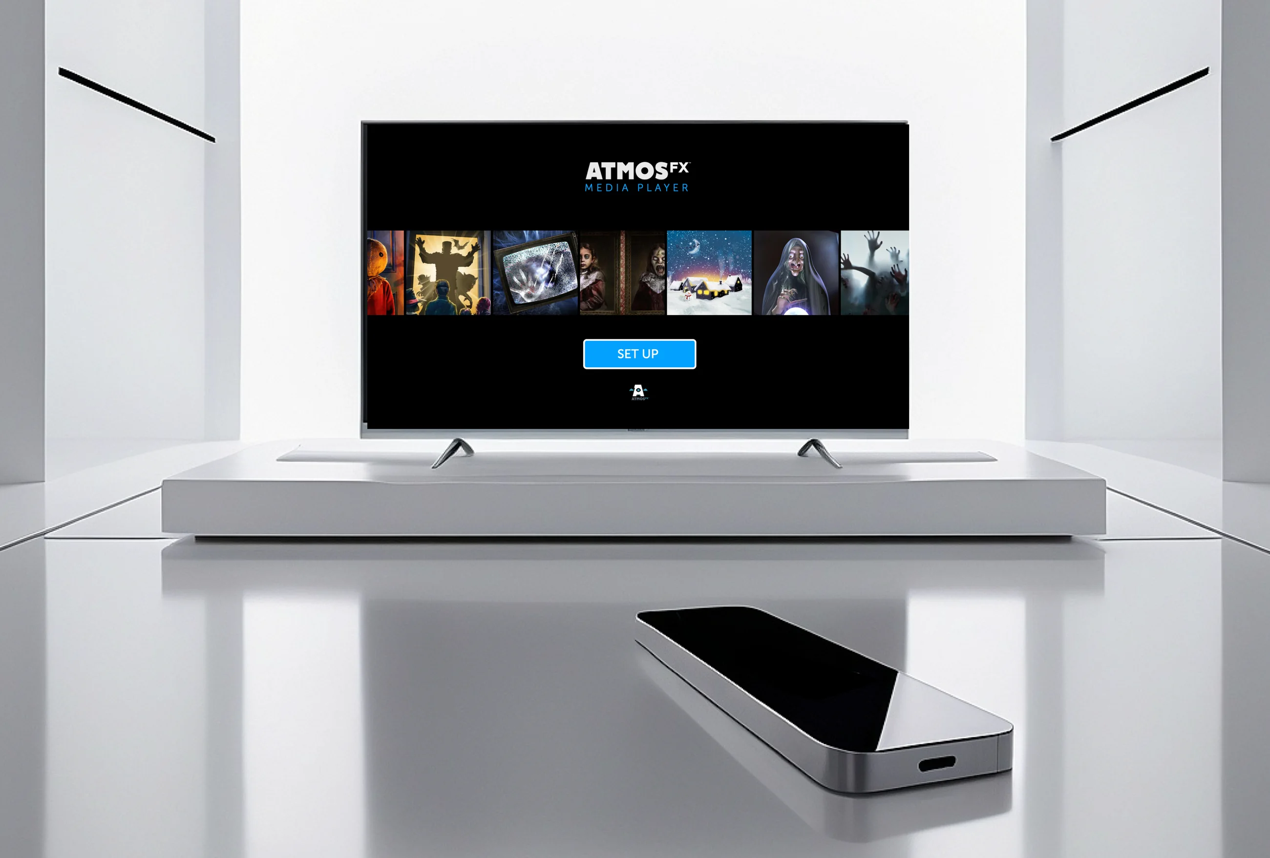 AtmosFX Media Player hero background showing the product atmosphere and device experience.